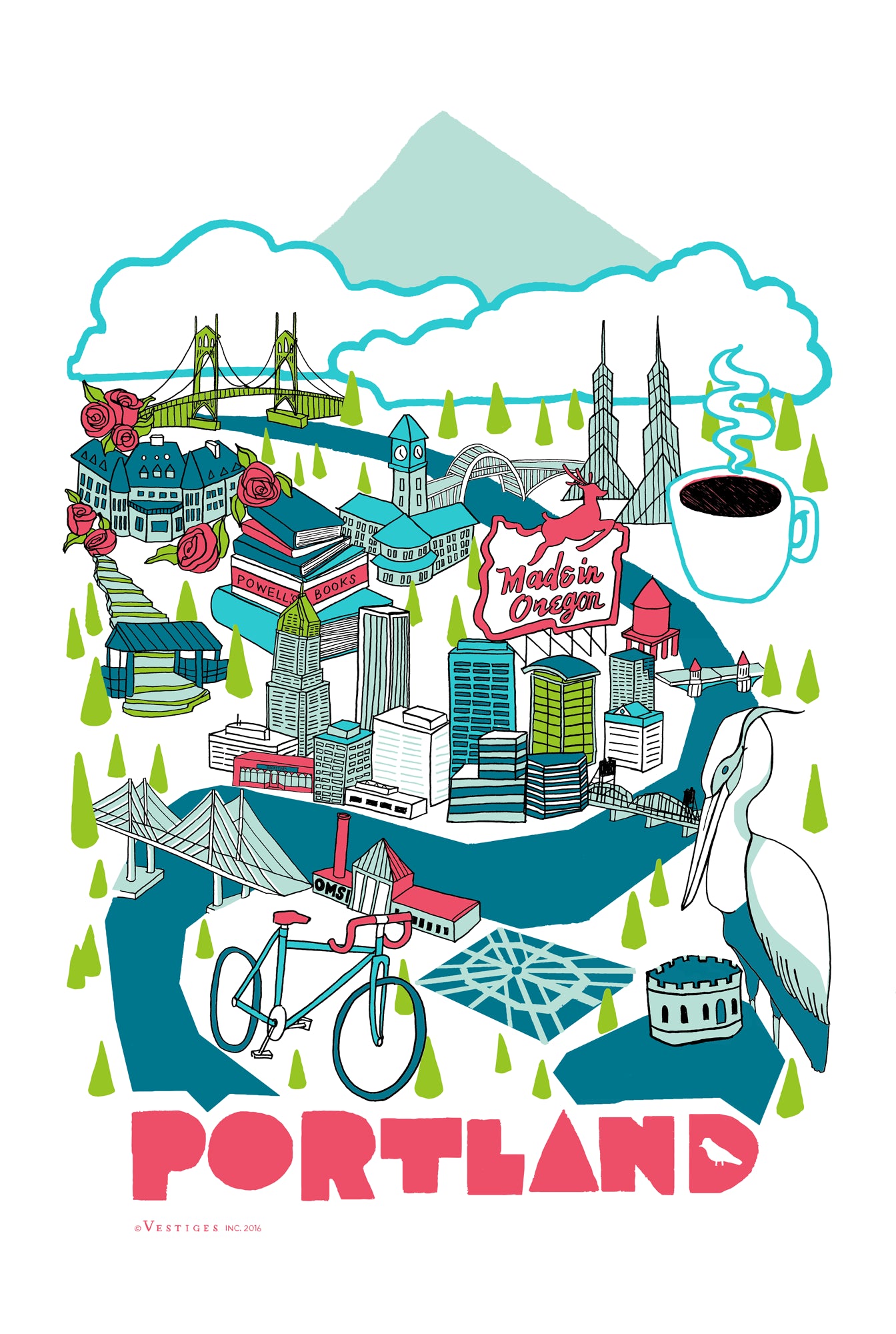 Portland City Collage created by artist Julie Van Grol