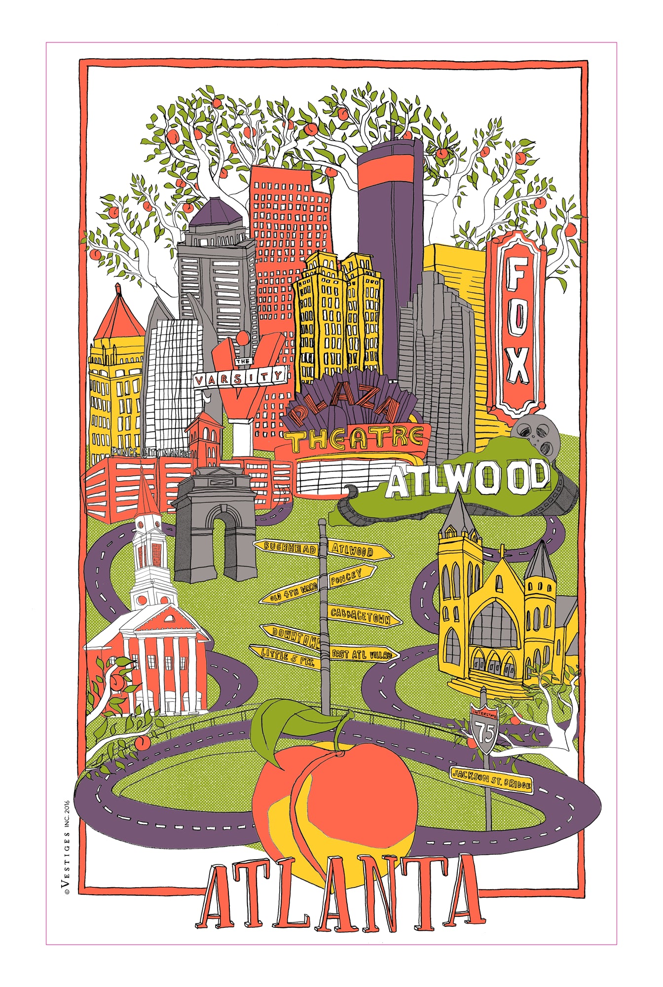 Atlanta City Collage created by artist Julie Van Grol