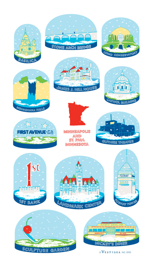 Minneapolis & St. Paul Snow Globe created by artist Alexandra Roche
