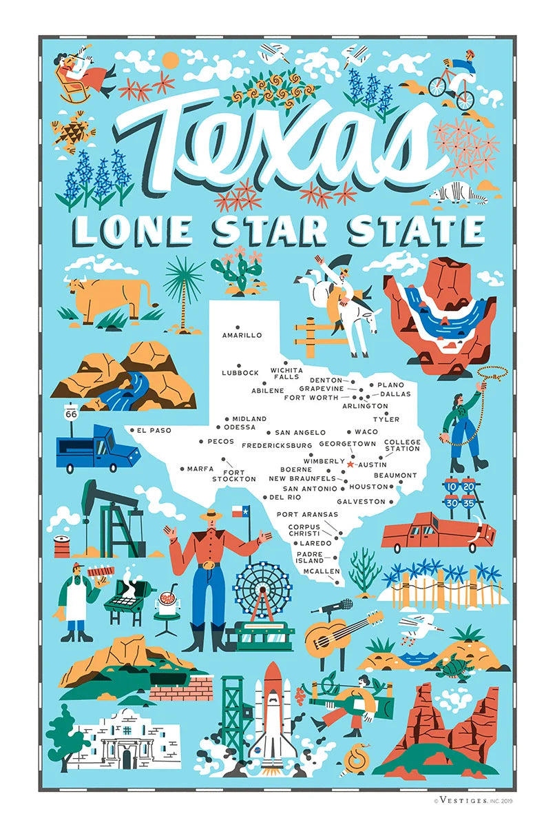 Texas Icons Vertical created by artist Bill Rebholz