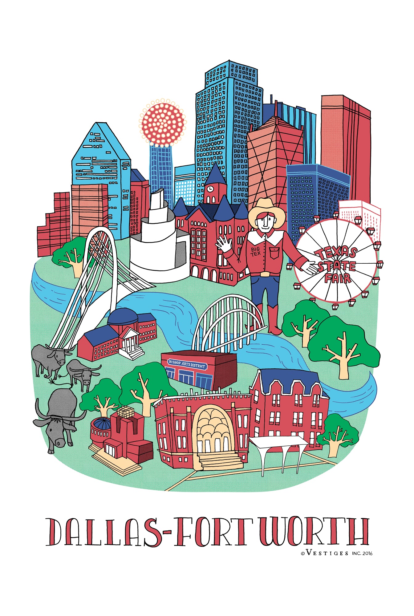 Dallas-Fort Worth City Collage created by artist Julie Van Grol